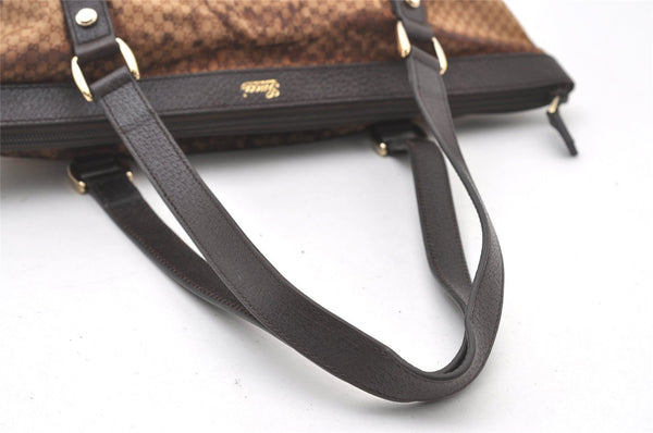 Authentic GUCCI Micro GG Nylon Leather Abbey Shoulder Tote Bag Brown 0389J