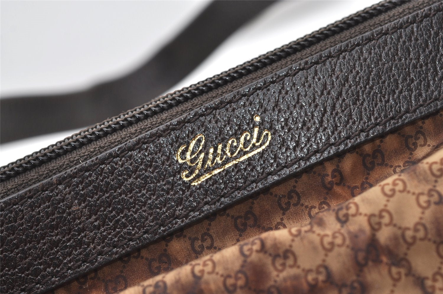 Authentic GUCCI Micro GG Nylon Leather Abbey Shoulder Tote Bag Brown 0389J