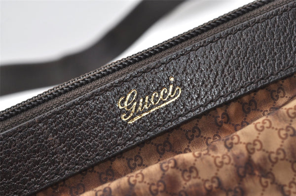 Authentic GUCCI Micro GG Nylon Leather Abbey Shoulder Tote Bag Brown 0389J