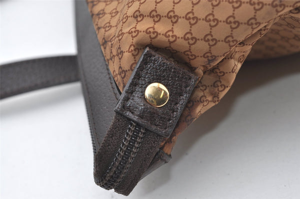 Authentic GUCCI Micro GG Nylon Leather Abbey Shoulder Tote Bag Brown 0389J