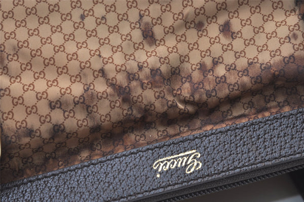 Authentic GUCCI Micro GG Nylon Leather Abbey Shoulder Tote Bag Brown 0389J