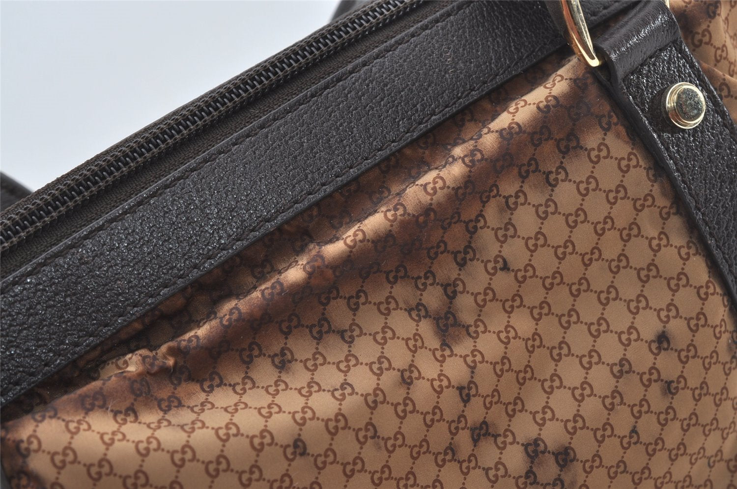 Authentic GUCCI Micro GG Nylon Leather Abbey Shoulder Tote Bag Brown 0389J