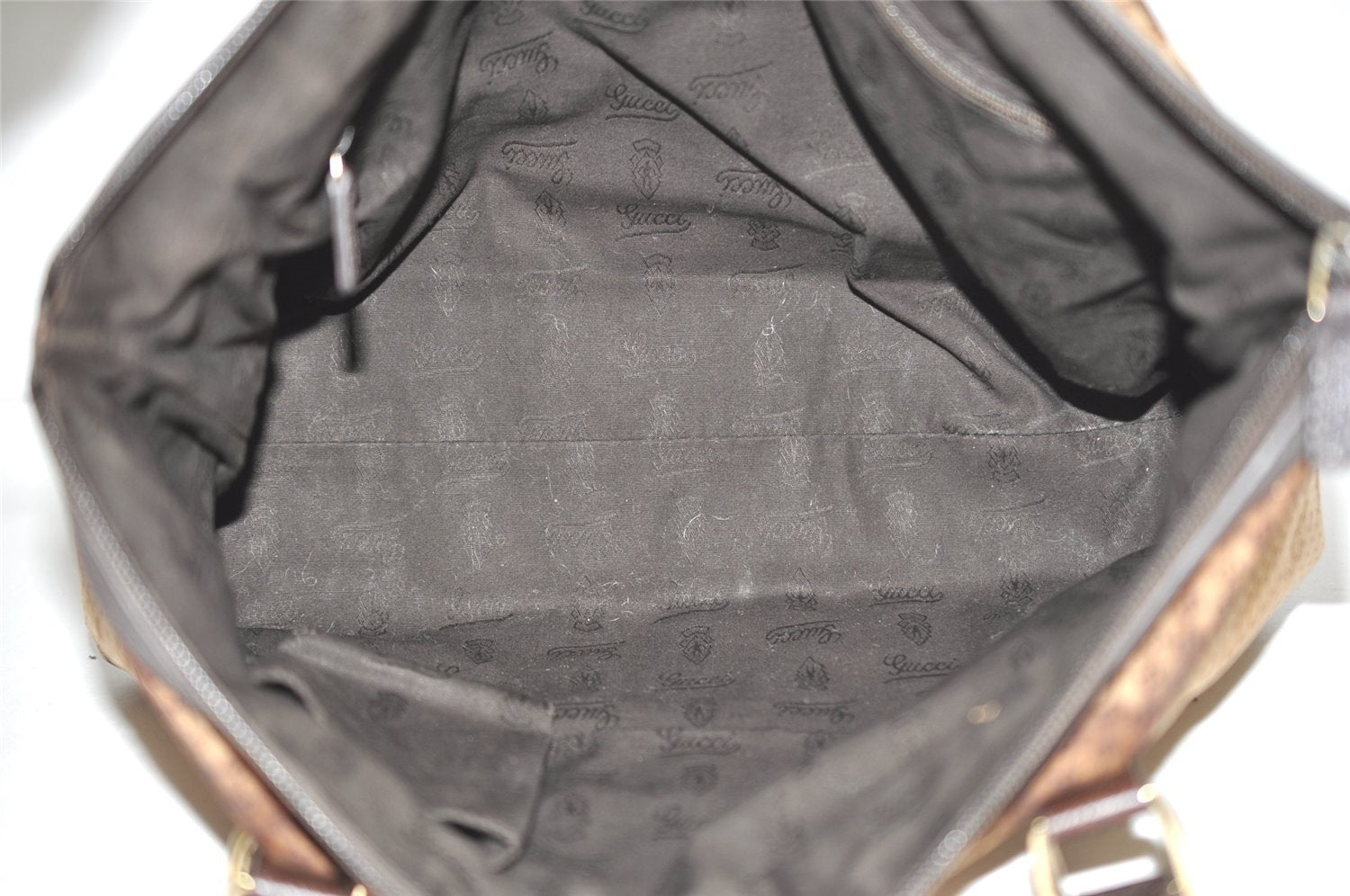 Authentic GUCCI Micro GG Nylon Leather Abbey Shoulder Tote Bag Brown 0389J