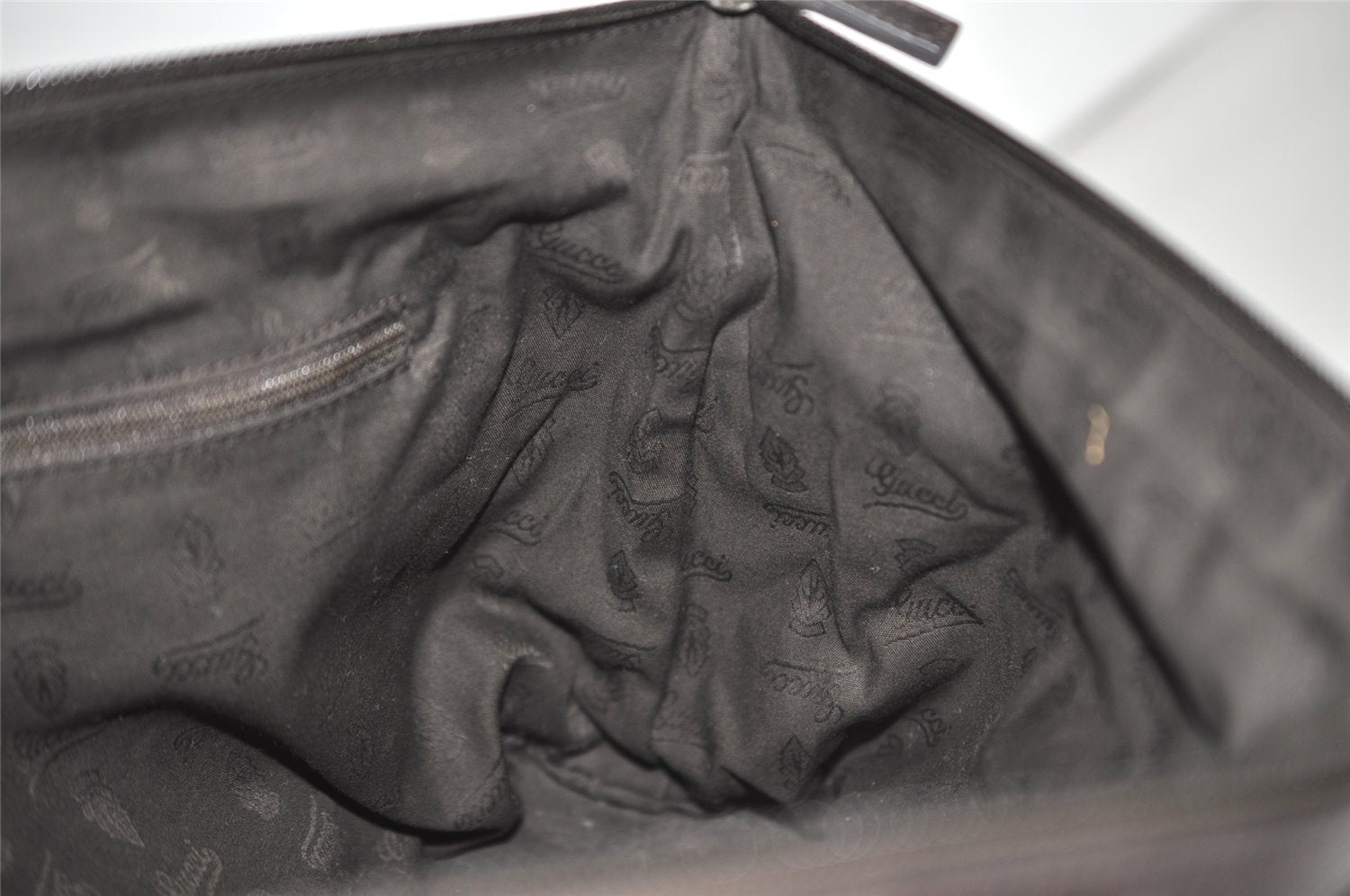 Authentic GUCCI Micro GG Nylon Leather Abbey Shoulder Tote Bag Brown 0389J