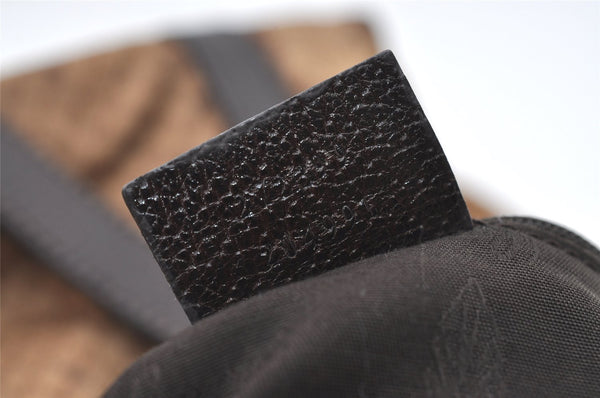 Authentic GUCCI Micro GG Nylon Leather Abbey Shoulder Tote Bag Brown 0389J