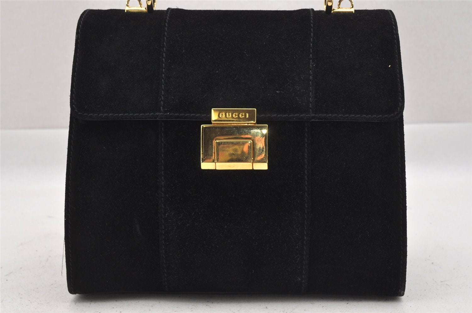 Authentic GUCCI 2Way Shoulder Hand Bag Purse Suede Leather Black Junk 0390J