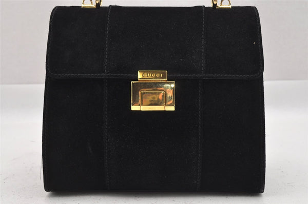 Authentic GUCCI 2Way Shoulder Hand Bag Purse Suede Leather Black Junk 0390J