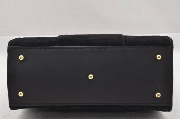 Authentic GUCCI 2Way Shoulder Hand Bag Purse Suede Leather Black Junk 0390J