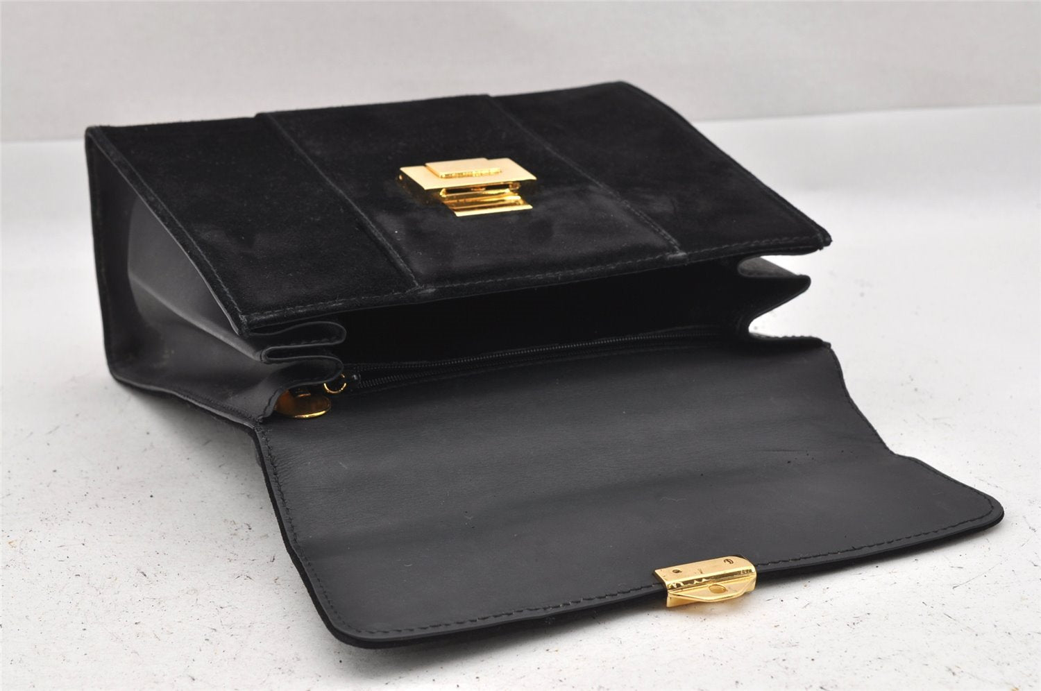 Authentic GUCCI 2Way Shoulder Hand Bag Purse Suede Leather Black Junk 0390J