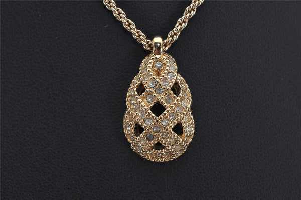 Authentic Christian Dior Gold Tone Chain Rhinestone Pendant Necklace CD 0390K