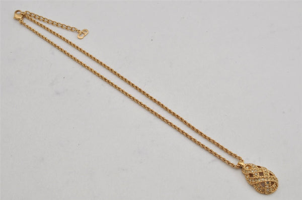 Authentic Christian Dior Gold Tone Chain Rhinestone Pendant Necklace CD 0390K