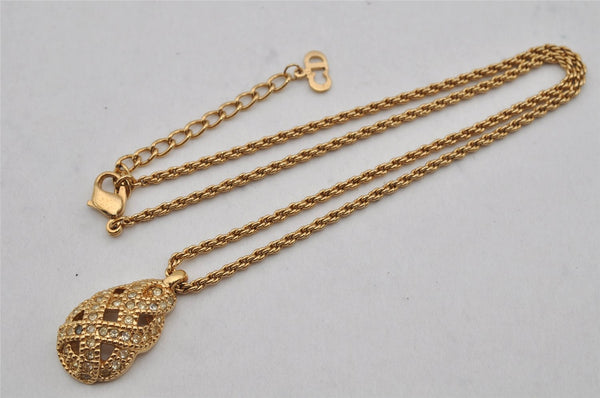 Authentic Christian Dior Gold Tone Chain Rhinestone Pendant Necklace CD 0390K