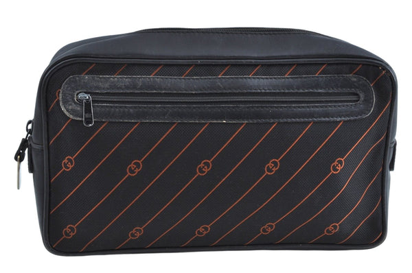 Authentic GUCCI Shooting Star Clutch Hand Bag Purse Canvas Leather Black 0391J