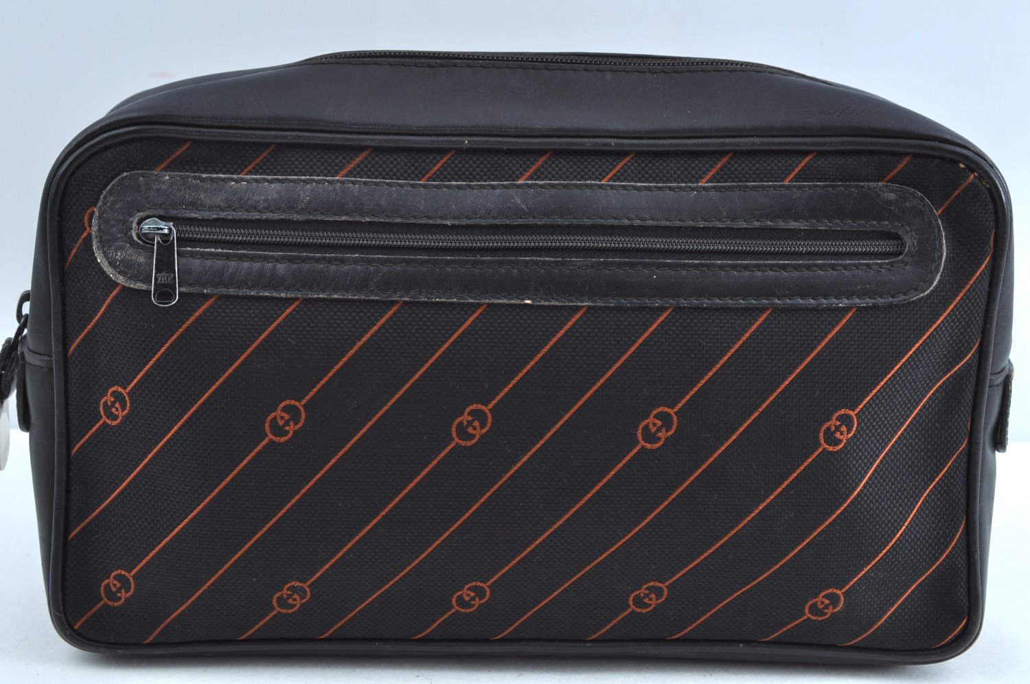 Authentic GUCCI Shooting Star Clutch Hand Bag Purse Canvas Leather Black 0391J