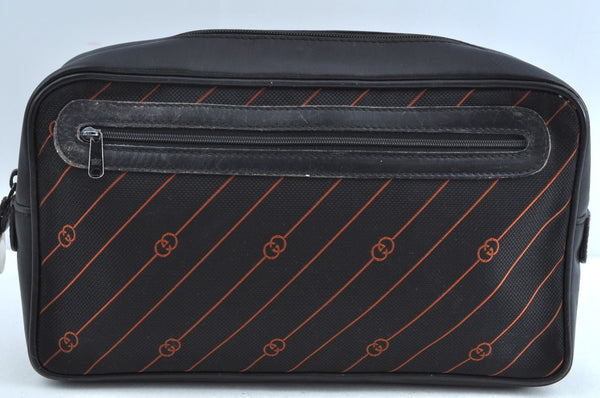 Authentic GUCCI Shooting Star Clutch Hand Bag Purse Canvas Leather Black 0391J