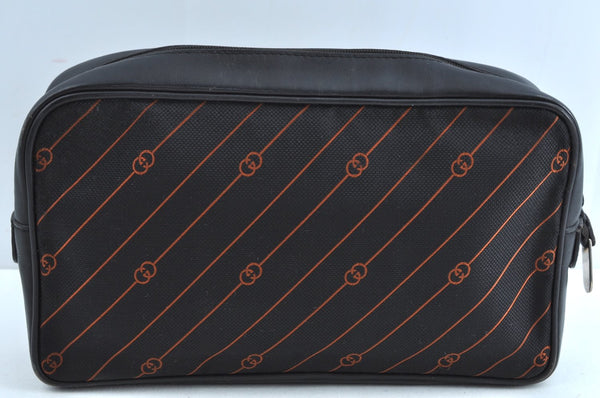 Authentic GUCCI Shooting Star Clutch Hand Bag Purse Canvas Leather Black 0391J