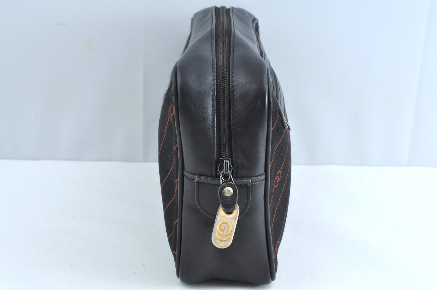 Authentic GUCCI Shooting Star Clutch Hand Bag Purse Canvas Leather Black 0391J