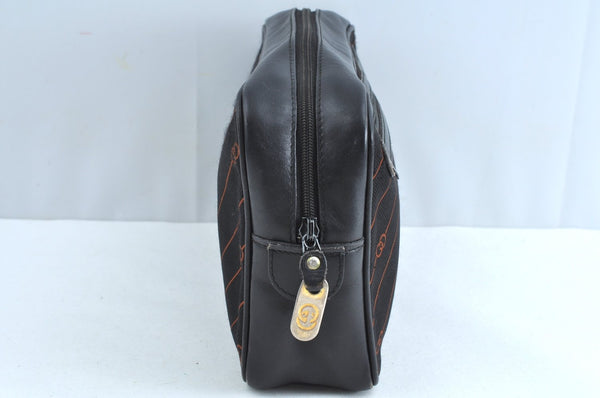 Authentic GUCCI Shooting Star Clutch Hand Bag Purse Canvas Leather Black 0391J