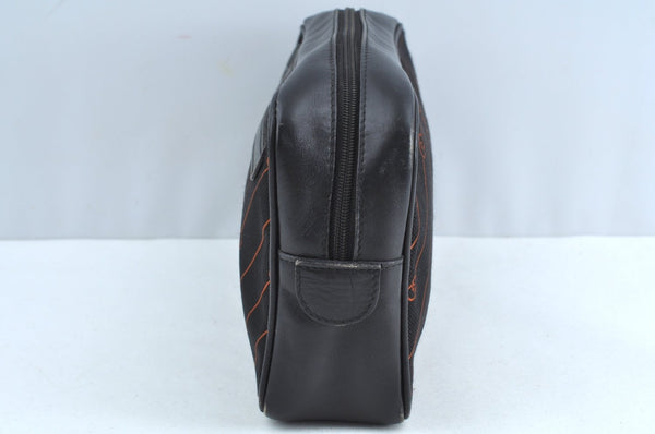 Authentic GUCCI Shooting Star Clutch Hand Bag Purse Canvas Leather Black 0391J