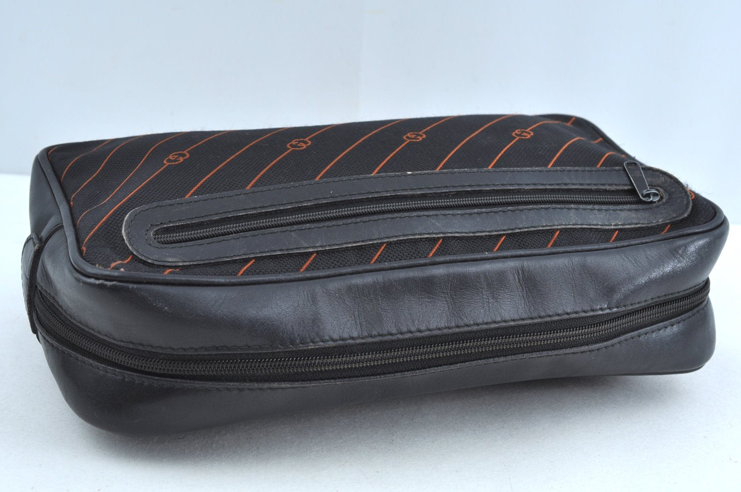 Authentic GUCCI Shooting Star Clutch Hand Bag Purse Canvas Leather Black 0391J