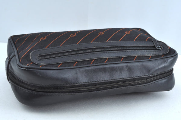 Authentic GUCCI Shooting Star Clutch Hand Bag Purse Canvas Leather Black 0391J