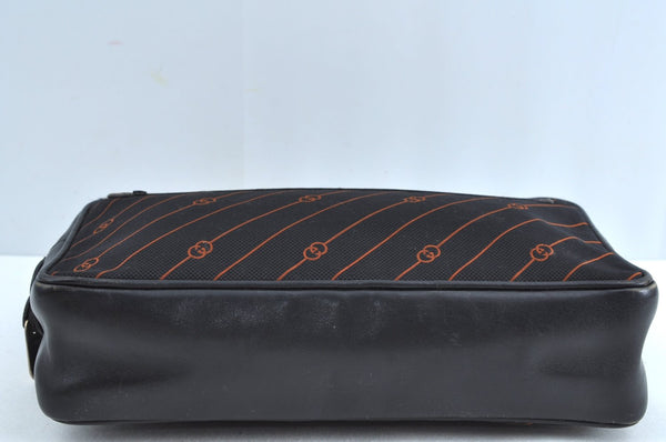 Authentic GUCCI Shooting Star Clutch Hand Bag Purse Canvas Leather Black 0391J