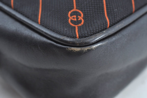 Authentic GUCCI Shooting Star Clutch Hand Bag Purse Canvas Leather Black 0391J