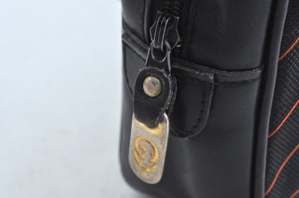 Authentic GUCCI Shooting Star Clutch Hand Bag Purse Canvas Leather Black 0391J