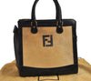 Authentic FENDI Vintage Tote Hand Bag Purse Leather Enamel Beige Black 0395K