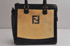 Authentic FENDI Vintage Tote Hand Bag Purse Leather Enamel Beige Black 0395K