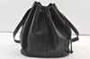 Authentic YVES SAINT LAURENT Shoulder Drawstring Bag Purse Leather Black 0396K