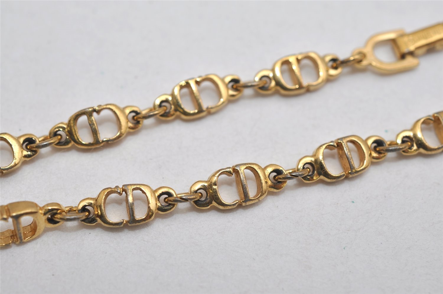 Authentic Christian Dior Chain Bracelet Gold Tone CD Junk 0399K