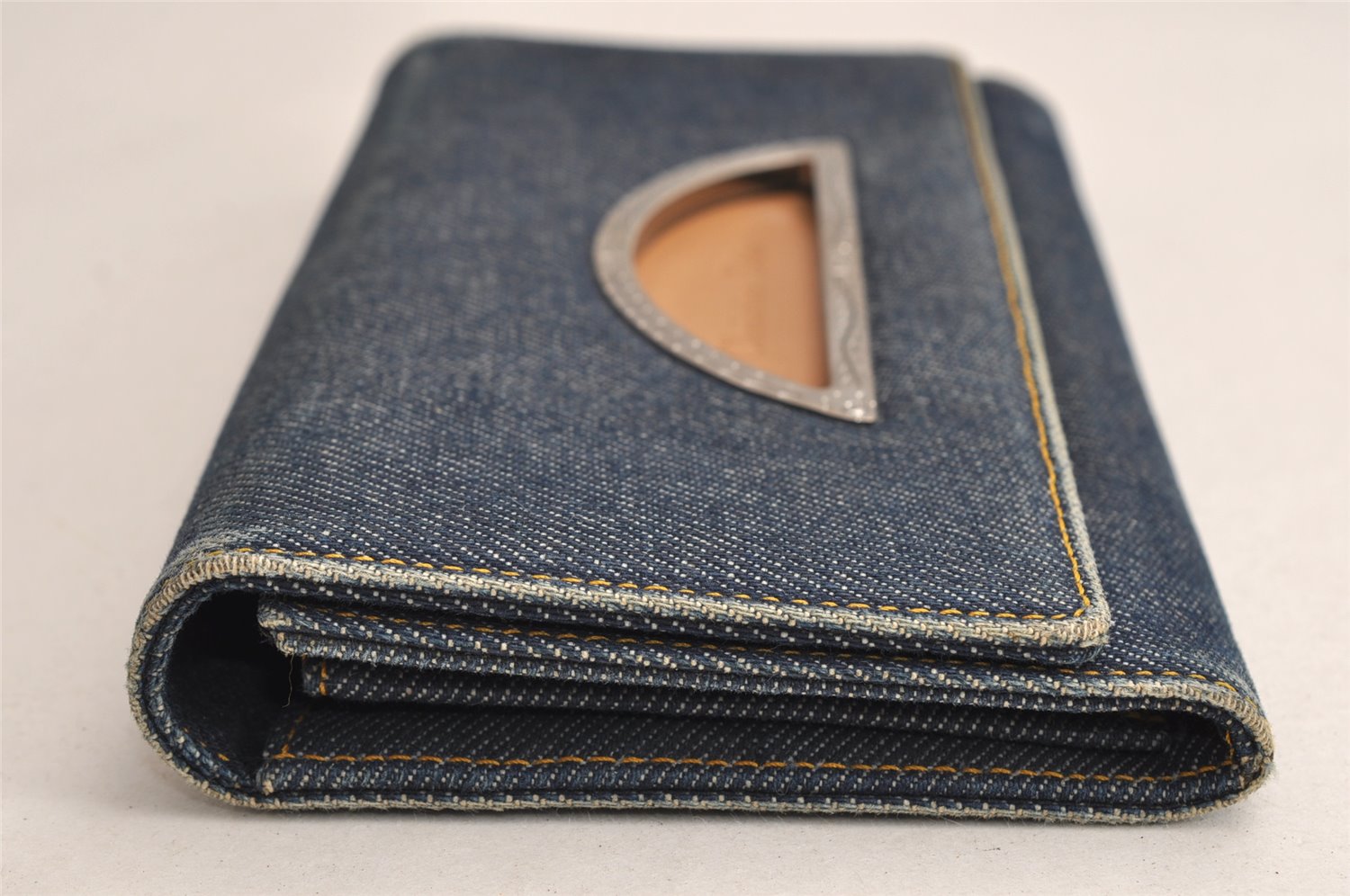 Authentic Christian Dior Vintage Long Wallet Purse Denim Leather Blue 0400K