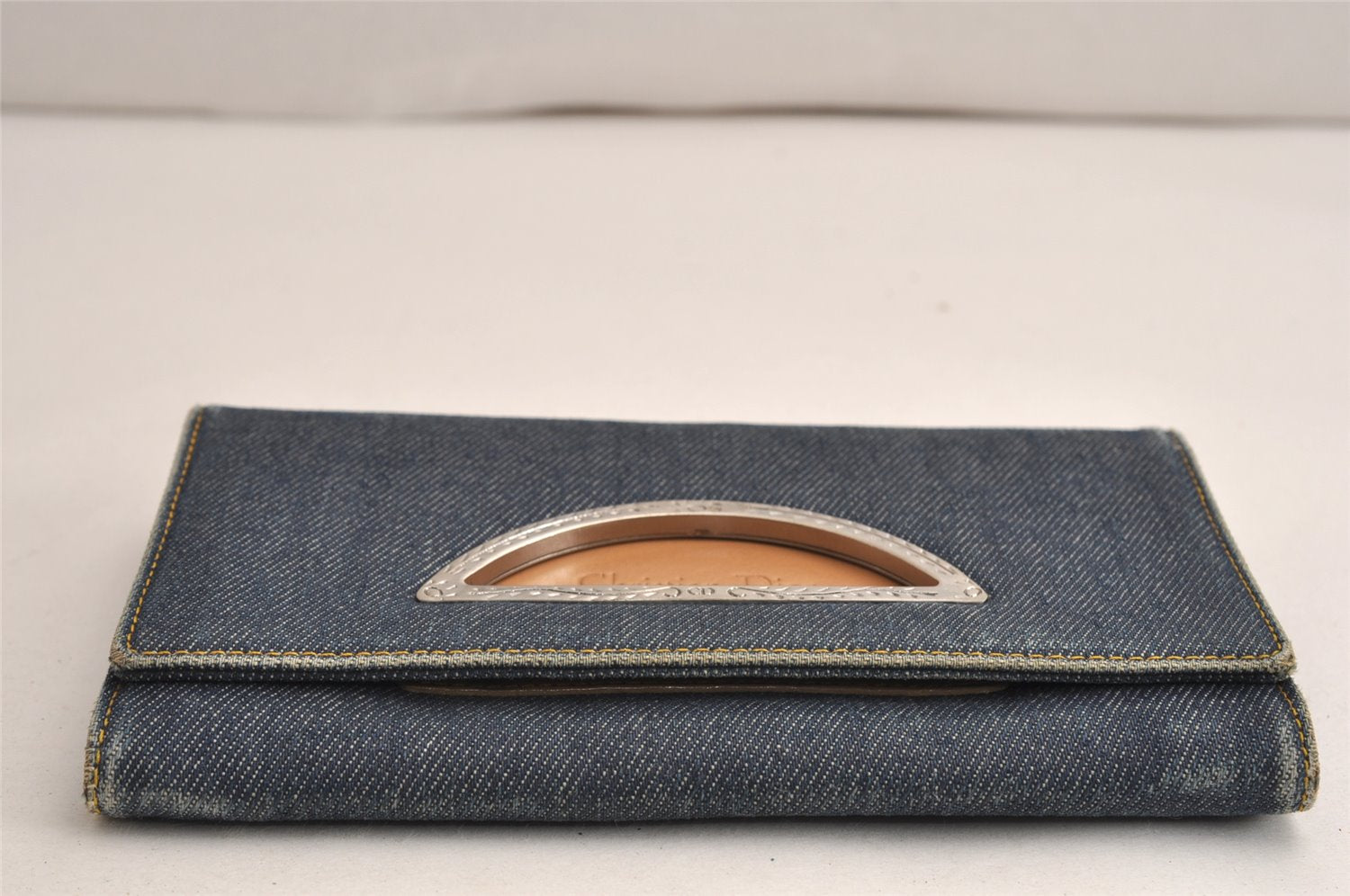 Authentic Christian Dior Vintage Long Wallet Purse Denim Leather Blue 0400K