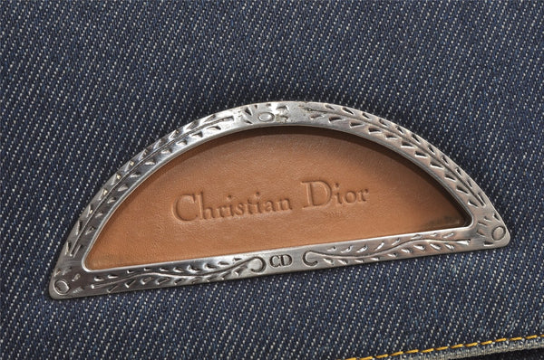 Authentic Christian Dior Vintage Long Wallet Purse Denim Leather Blue 0400K