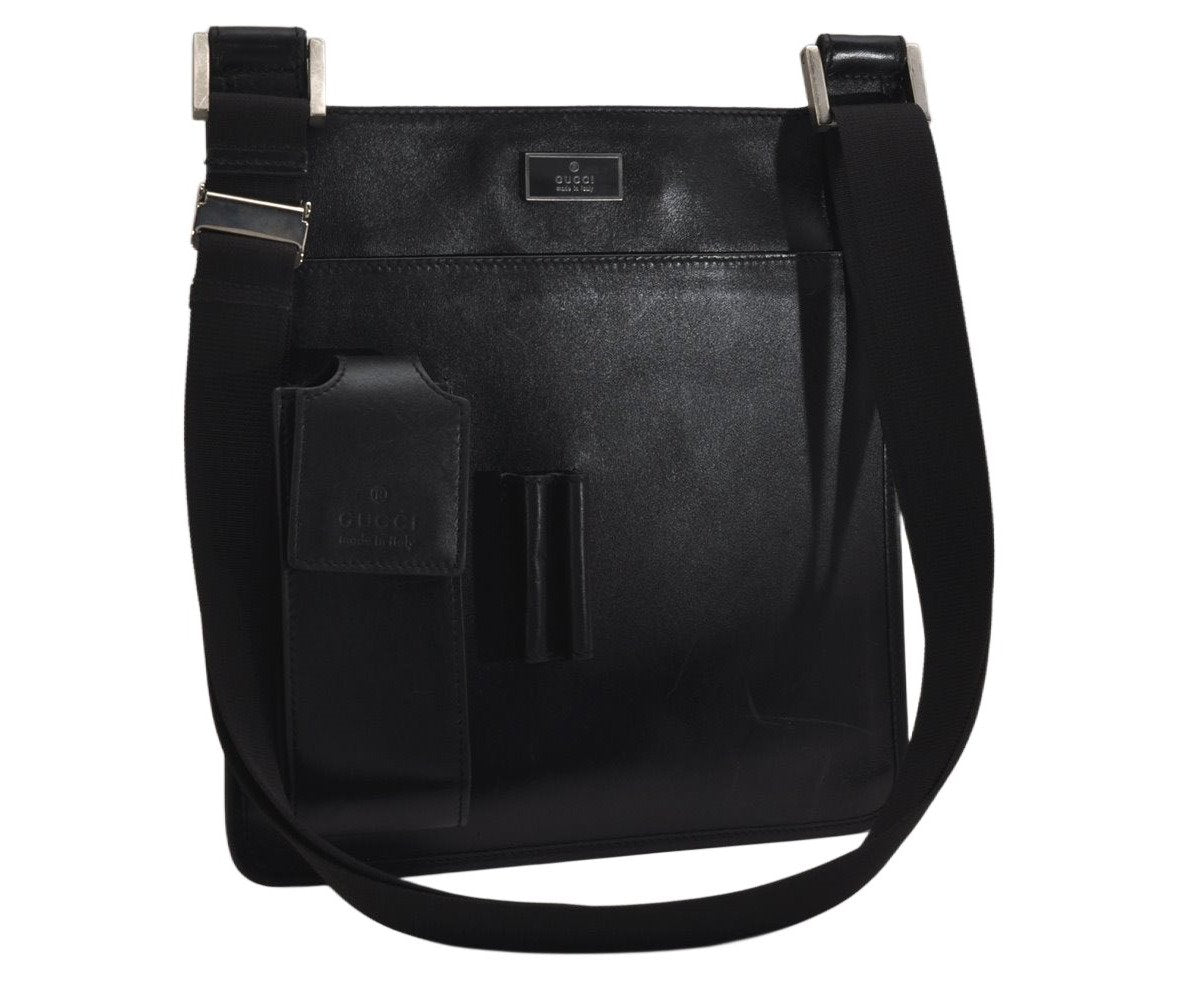 Authentic GUCCI Vintage Shoulder Cross Body Bag Purse Leather Black 0402K