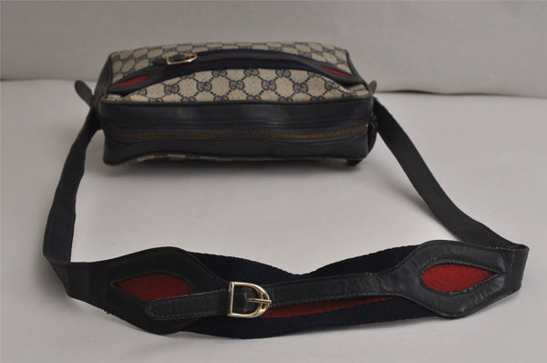 Authentic GUCCI Sherry Line Shoulder Bag Purse GG PVC Leather Navy Blue 0404K