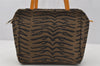 Authentic FENDI Vintage Zebra Pattern Hand Bag Purse Canvas Leather Brown 0406J