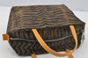 Authentic FENDI Vintage Zebra Pattern Hand Bag Purse Canvas Leather Brown 0406J