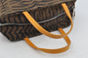 Authentic FENDI Vintage Zebra Pattern Hand Bag Purse Canvas Leather Brown 0406J