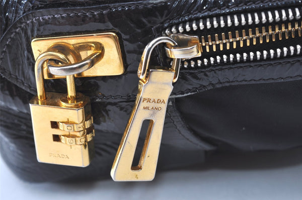 Authentic PRADA Vintage Nylon Tessuto Enamel Shoulder Bag Black 0408J