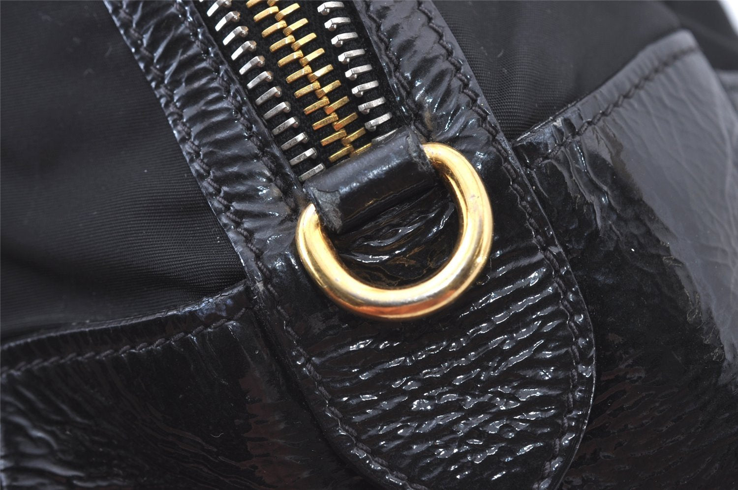 Authentic PRADA Vintage Nylon Tessuto Enamel Shoulder Bag Black 0408J