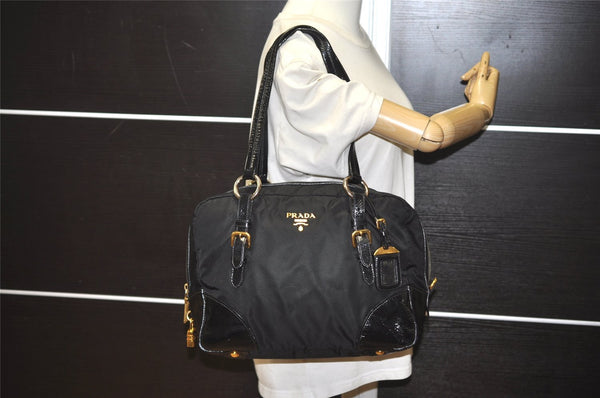 Authentic PRADA Vintage Nylon Tessuto Enamel Shoulder Bag Black 0408J