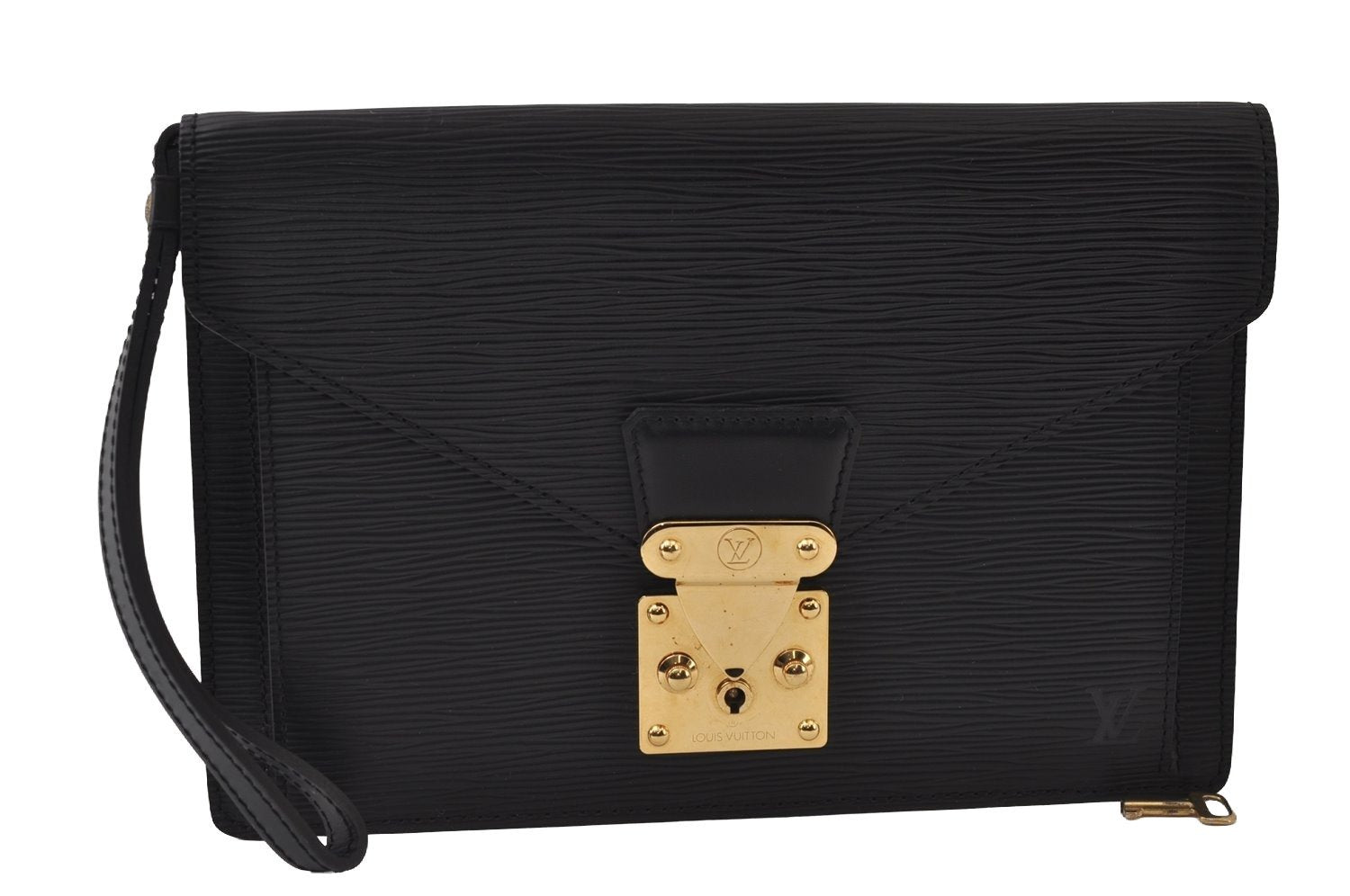 Authentic Louis Vuitton Epi Sellier Dragonne Clutch Bag Black M52612 LV 0412J