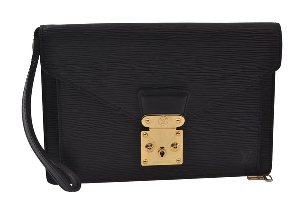 Authentic Louis Vuitton Epi Sellier Dragonne Clutch Bag Black M52612 LV 0412J