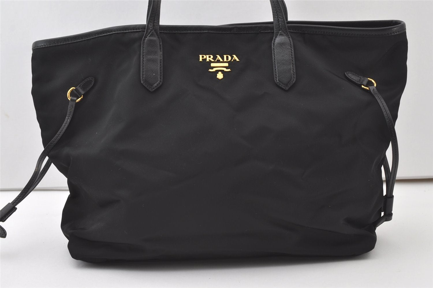 Authentic PRADA Vintage Nylon Tessuto Leather Shoulder Tote Bag Black 0413J