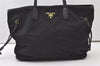 Authentic PRADA Vintage Nylon Tessuto Leather Shoulder Tote Bag Black 0413J