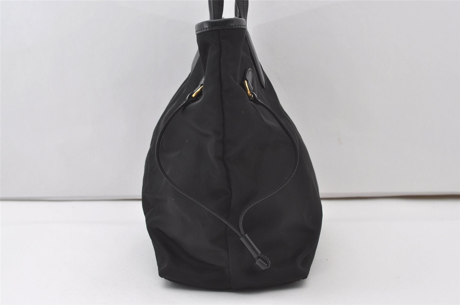 Authentic PRADA Vintage Nylon Tessuto Leather Shoulder Tote Bag Black 0413J