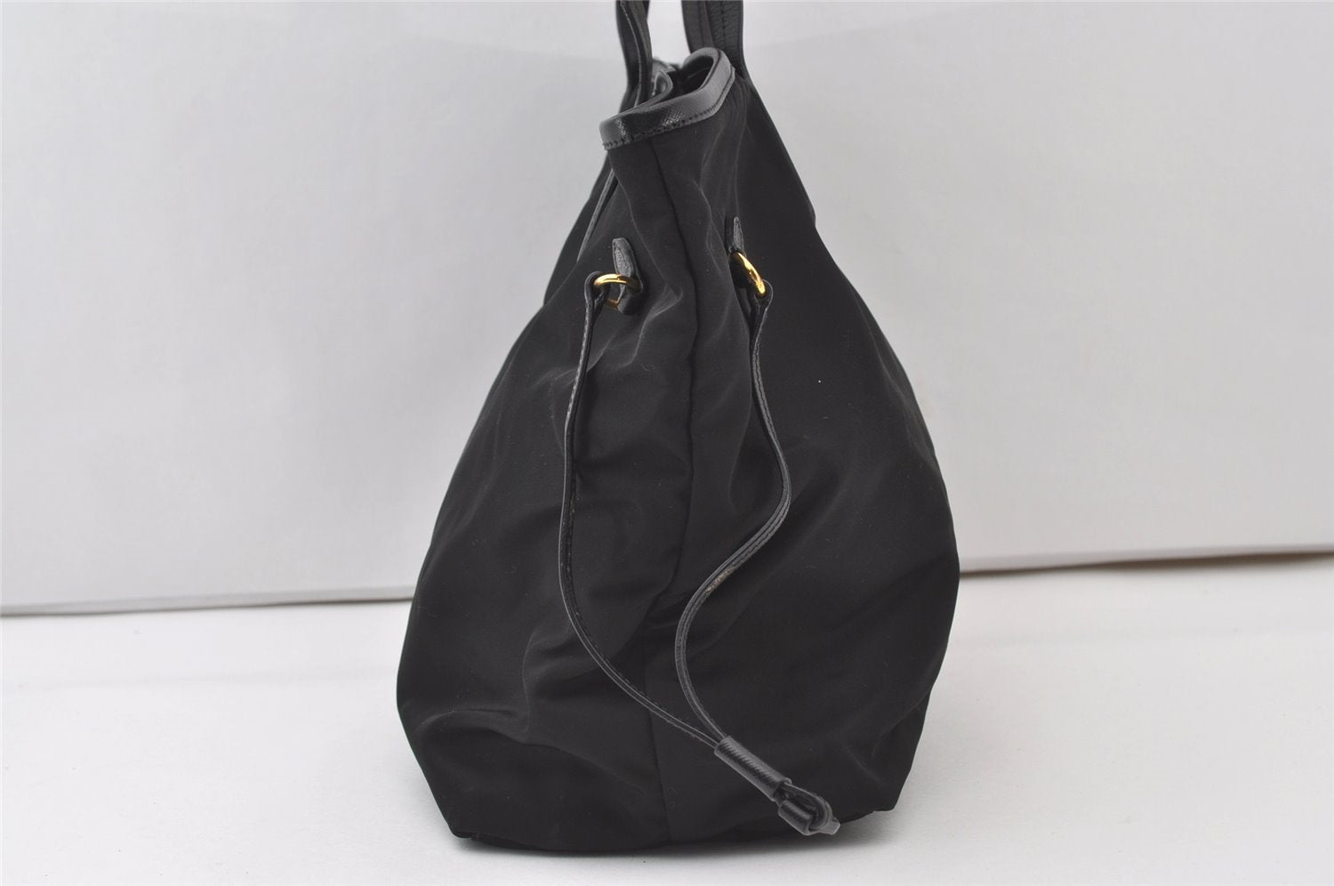 Authentic PRADA Vintage Nylon Tessuto Leather Shoulder Tote Bag Black 0413J