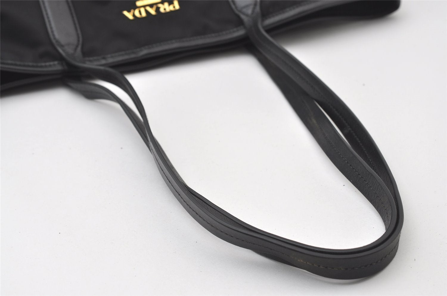 Authentic PRADA Vintage Nylon Tessuto Leather Shoulder Tote Bag Black 0413J